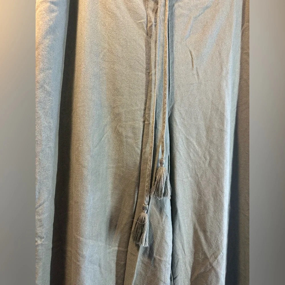 House of Harlow 1960 Sage Green Linen-Blend Wide Leg Tassel Drawstring Pants - Picture 2 of 8
